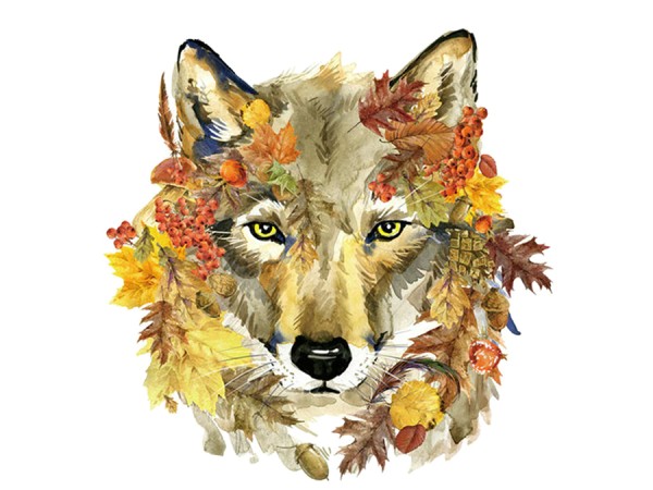 Bügelbild Herbst Wolf