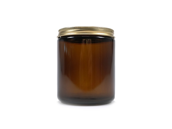Glasdose 250ml / Glastiegel braun mit Golddeckel gross